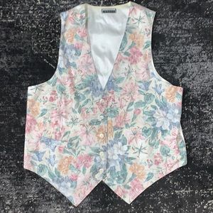 Pinnacle Off White Floral Vintage Vest With Pocket Women’s Size Large